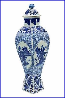 Blue and White Hexagonal Landscape Porcelain Temple Jar 16