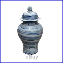 Blue and White Modern Marbelized Porcelain Temple Jar 16