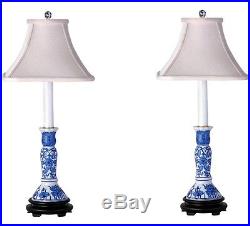Blue and White Pair of Porcelain Candlestick Holder Table Lamp 25