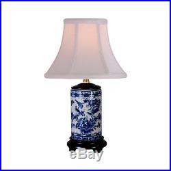 Blue and White Porcelain Bird Motif Cylindrical Porcelain Vase Table Lamp 15