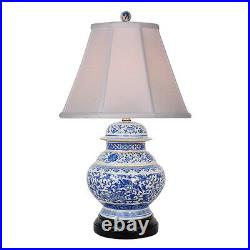 Blue and White Porcelain Floral Phoenix Ginger Jar Table Lamp 21.5