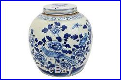 Blue and White Porcelain Lidded Ginger Jar Bird and Floral Motif 12