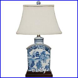 Blue and White Porcelain Tea Jar Table Lamp 17.5H