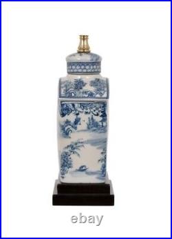 Blue and White Porcelain Tea Jar Table Lamp 17.5H