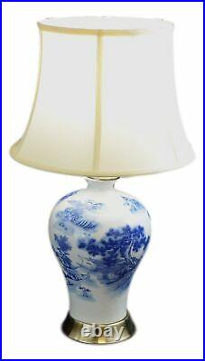 Blue and White Porcelain Temple Landscape Ginger Jar Table Lamp 24