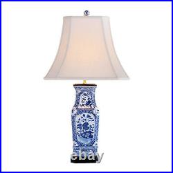 Blue and White Rectangular Floral Porcelain Vase Table Lamp 28
