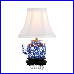 Blue and White Tea Pot Porcelain Table Lamp 12.5