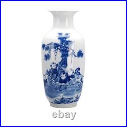 Blue and White Vase, Handmade Chinese Porcelain Flower Happiness Boy Motif
