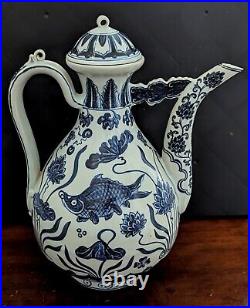 Blue and white large Chinese porcelain ewer. The mark of Xuande