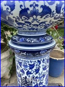 Bombay Company Chinoserie Blue And White Porcelain Pedestal Stand And Planter
