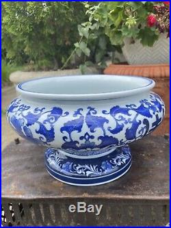 Bombay Company Chinoserie Blue And White Porcelain Pedestal Stand And Planter