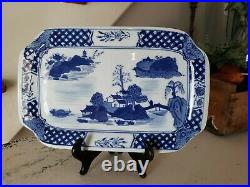 CHINESE Export Blue & White Canton Porcelain 11.5 X 7.5 Rectangle Platter