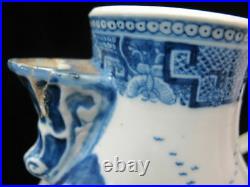 CHINESE Export Porcelain Large Antique CANTON Blue White Double Handle Pitcher