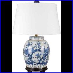 CLASSIC CHINESE BLUE AND WHITE PORCELAIN ORIENTAL ginger jar lamp flowers birds