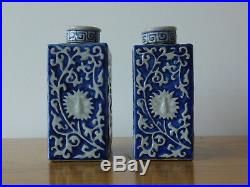 C. 19th- Antique Chinese Jiaqing Blue & White Molded Porcelain Tea Caddy Set Pair
