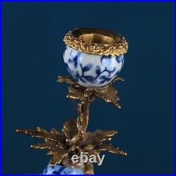 Cabdelabra Brass Blue and White Chinese Porcelain 1 arm candle holder