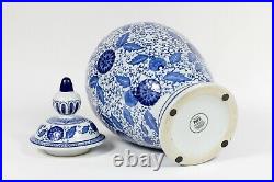 Ceramic Chinese Blue & White Porcelain Temple Jar floral High fire 20 x 10