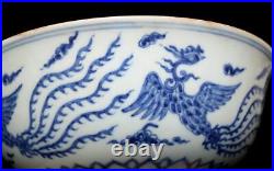 Chenghua Signed Antique Chinese Blue & White Porcelain Bowl withphoenix