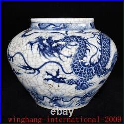 China Ancient Blue&white porcelain Auspicious clouds dragon loong grain tank pot