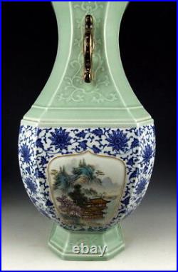 China Antique Blue&white Bean-green Glazed Porcelain Vase