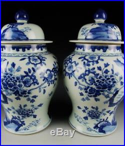 China Antique Pair of Blue&White Porcelain Vases w Bird&Flower