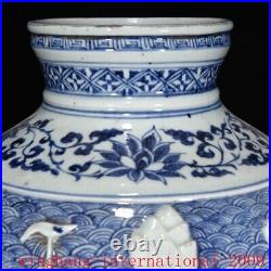 China Dynasty Blue&white porcelain relievo lotus egret beast premium bottle vase