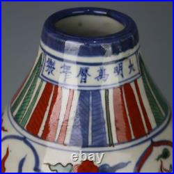 China Ming Blue & White Porcelain Colored Dragon Phoenix Gourd Shape Vase 14.2