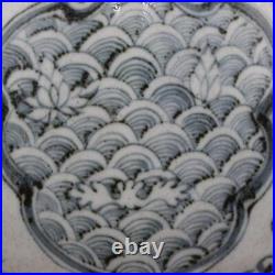China Porcelain Yuan Dynasty Blue and White Ripple Pattern Yuhuchun Vase 14.25