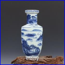 China antique Porcelain Qing kangxi blue white hand painting landscape vase