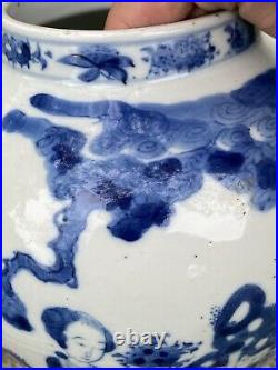 Chinese 19th Century Qing Dynasty Kangxi Mark Blue And White Porcelain Vase