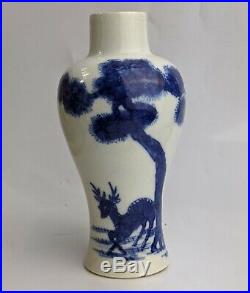 Chinese Antique 18th century Soft Paste Blue & White porcelain Vase Deer QING