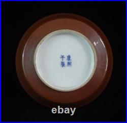 Chinese Antique Hand Painting Blue White Brown Porcelain Plate Marked KangXi