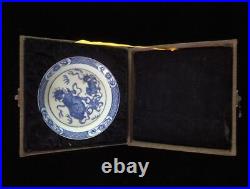 Chinese Antique Hand Painting Blue White Brown Porcelain Plate Marked KangXi