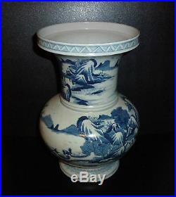 Chinese Antique Porcelain Blue & White Vase Landscape Kangxi 12.3 Tall