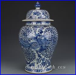 Chinese Antique Porcelain Qingkangxi General Blue and White Phoenix Pattern Tank