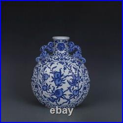 Chinese Antique Qing Dynasty Qianlong Seal Ancient Blue White Porcelain Vases