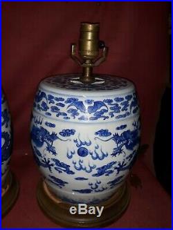 Chinese Antique Style Porcelain Small Garden Seat Blue & White Lamps 20th Cent