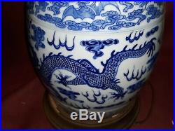 Chinese Antique Style Porcelain Small Garden Seat Blue & White Lamps 20th Cent