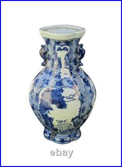 Chinese Blue & White Deer & Pine Mountain Scenery Two Ears Porcelain Vase JZ439