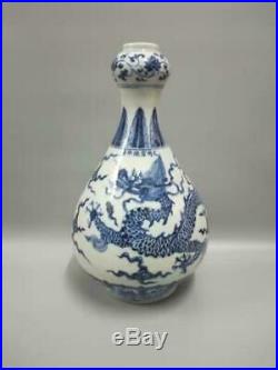 Chinese Blue & White Dragons Vases Fine-Carved Porcelain Marks XuanDe Antique