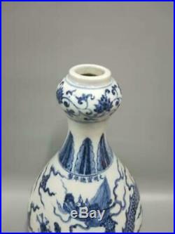 Chinese Blue & White Dragons Vases Fine-Carved Porcelain Marks XuanDe Antique