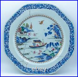 Chinese Blue White Famille Porcelain Charger Landscape Qianlong Period 1736-1795