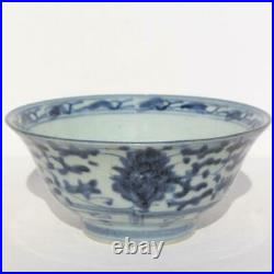 Chinese Blue & White Lotus Flowers Porcelain Bowl Square Shop Mark Double Circle