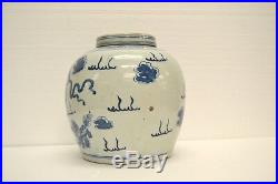 Chinese Blue & White Painted Foo Dog Porcelain Ginger Jar withLid Ap20-01