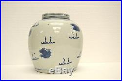 Chinese Blue & White Painted Foo Dog Porcelain Ginger Jar withLid Ap20-01