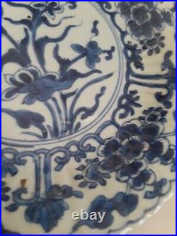 Chinese Blue & White Porcelain Flower Plate Kangxi Period Qing Dynasty #3