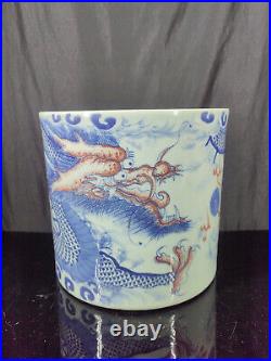 Chinese Blue&White Porcelain HandPainted Dragon PatternBrush Pot 16564