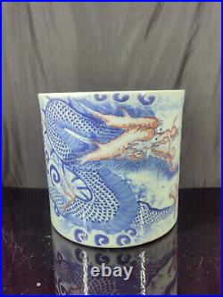 Chinese Blue&White Porcelain HandPainted Dragon PatternBrush Pot 16564