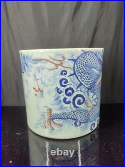 Chinese Blue&White Porcelain HandPainted Dragon PatternBrush Pot 16564