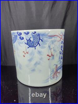 Chinese Blue&White Porcelain HandPainted Dragon PatternBrush Pot 16564